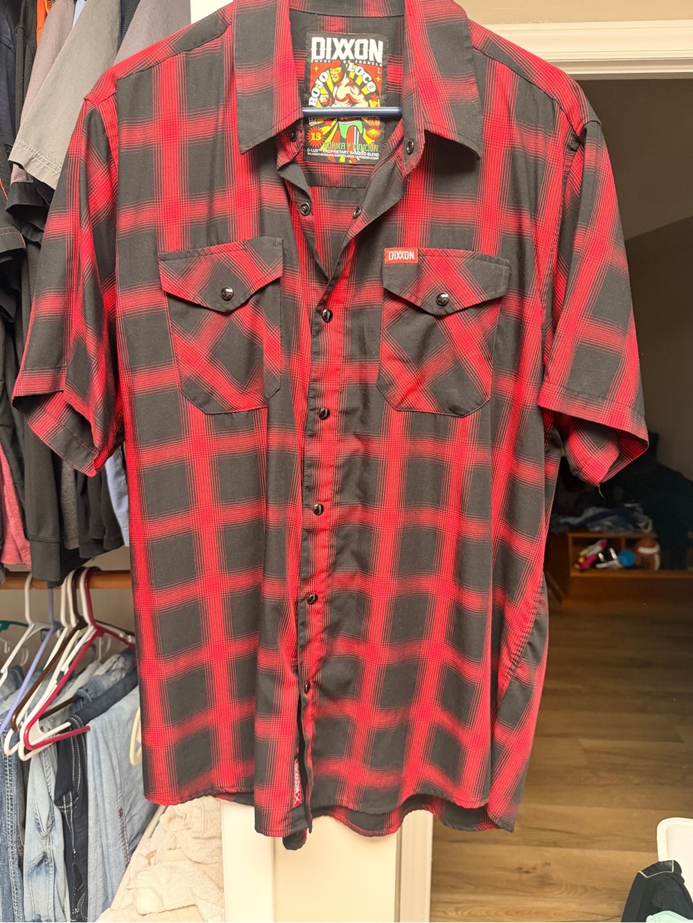 DIXXON Red and Black Plaid Bamboo Short-Sleeve Button-Down Shirt